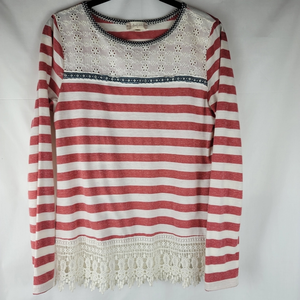 Altar'd State Long Sleeve Lace Hem Striped Top